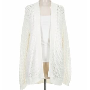 Haven Well Within Size Small White Open Stitch Oversized Cotton Blend Cardigan